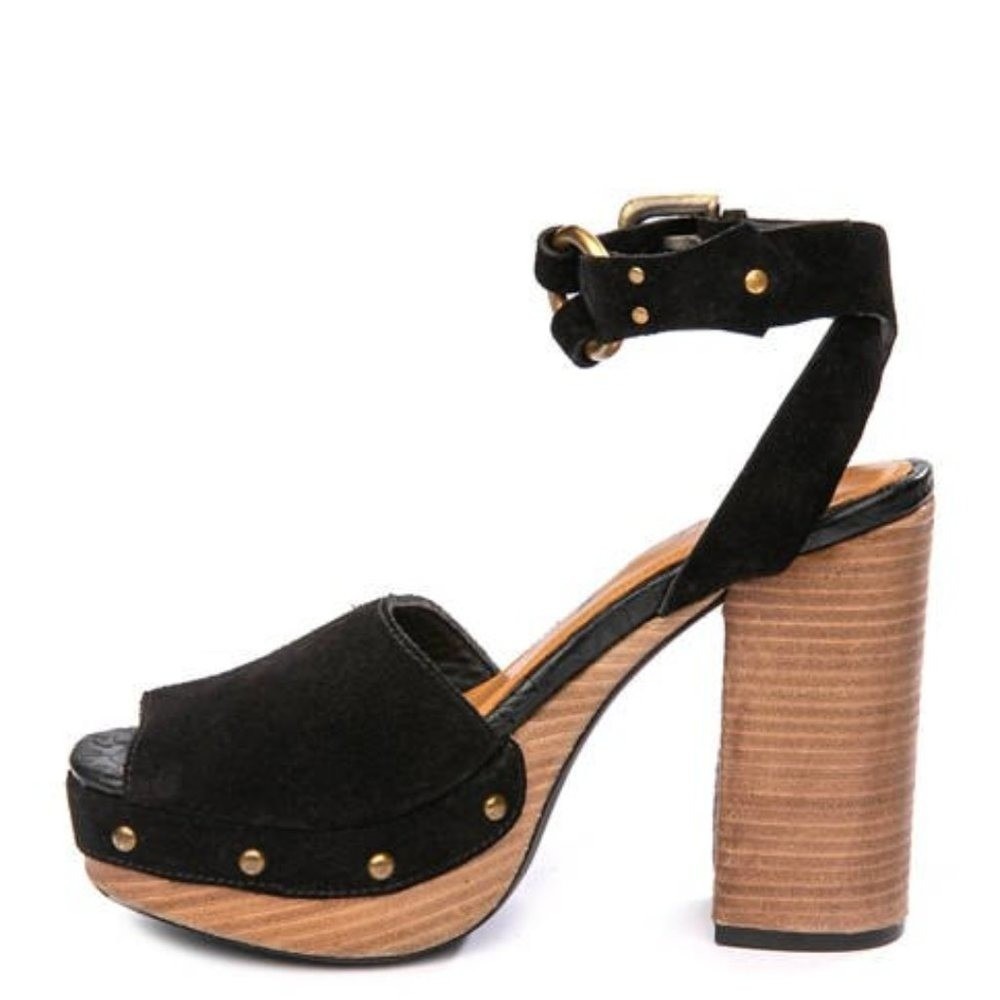 Free People Suede Platform Sandals Wmn 38‎ Black Studded Block Heel Boho festive
